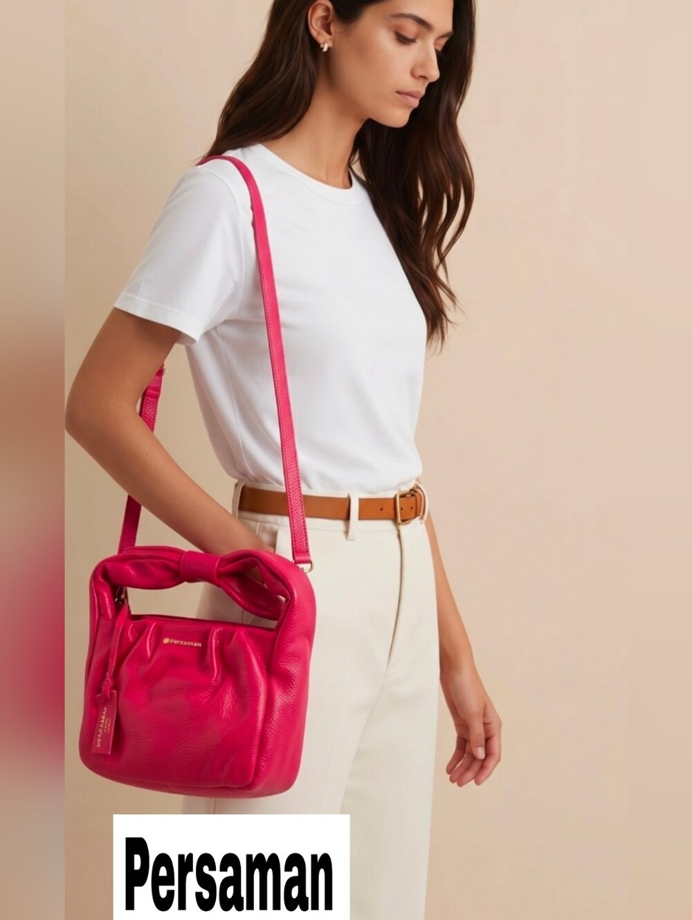 NEW Persaman New York Italy Womens Red Leather Crossbody Satchel Bag